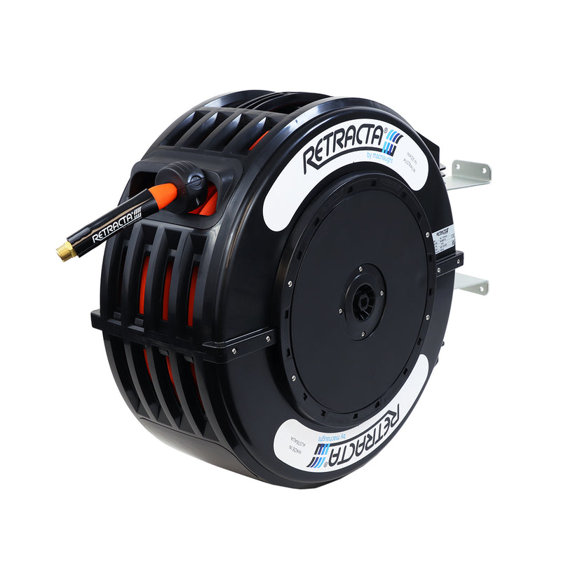 Macnaught R3 Engineered Thermoplastic Heavy Duty Hose Reel Air Water Service 3/8 inch x 65 ft 300 PSI Black Case / Orange Hose PN