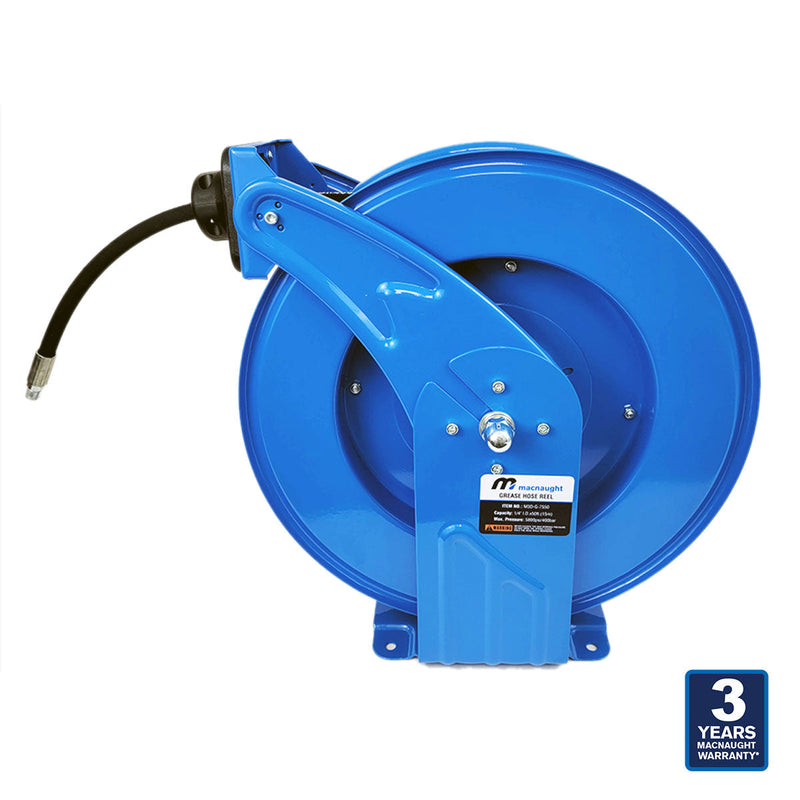 Macnaught M3 Industrial grease Hose Reel with 1/4in. x 50ft hose, 5800 PSI  Shop and Truck Mount Duty PN# M3D-G-7550